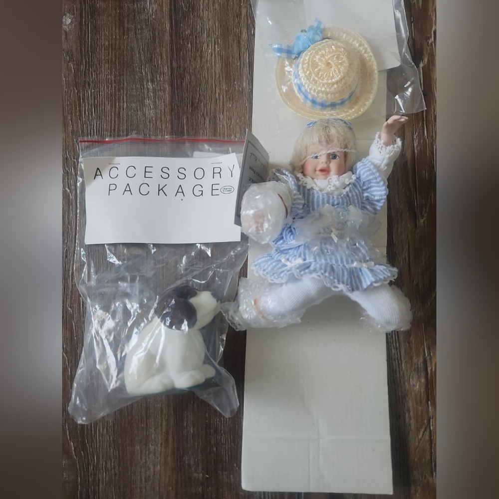 Vintage 1996 Danbury Mint Porcelain Doll With Hat And Dog